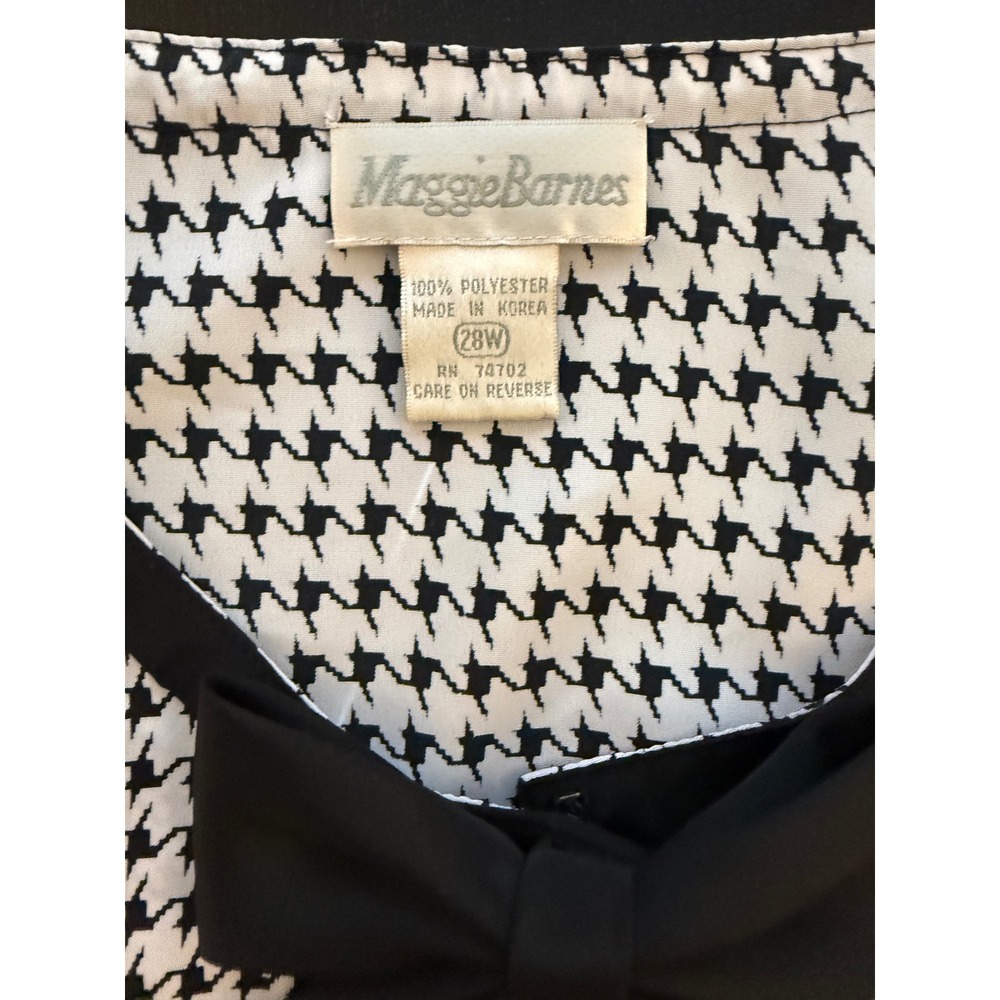 Maggie Barnes Houndstooth Bow Blouse Womens Size 28 Button-Down Holiday Office - Picture 9 of 13